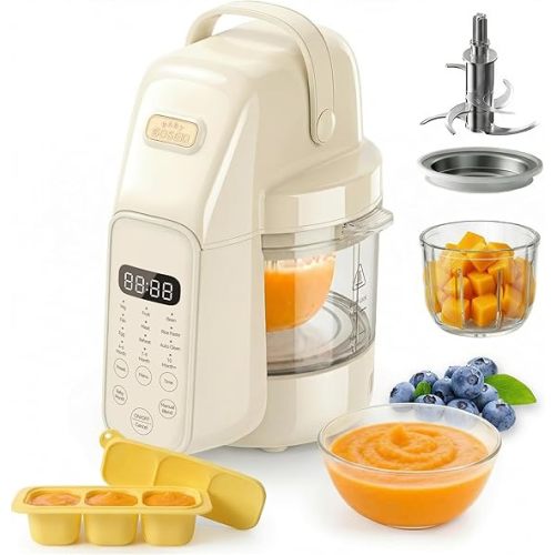 SosekiBaby FM01 Baby Food Maker, All-Stage Puree Processor, Steamer & Blender with Recipe | One-Step Food Mill with 6 Stainless Steel Blades, 12H Keep Warm, Auto Grinding/Steaming | BPA-Free