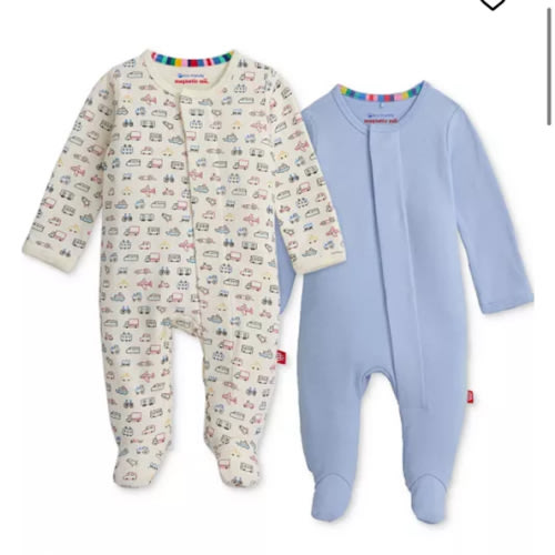 Magnetic Baby Cotton Footed Coveralls, 2 Pack