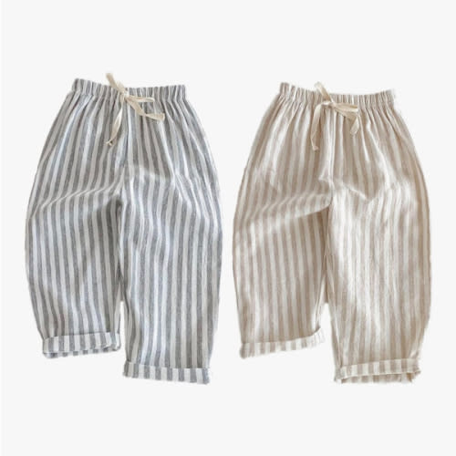 Ashmyova Classic Casual Pants for Boys 12-18M Thin Cotton Stripe Elastics Waist Spring Summer Trousers Toddler Long Pants 2Pcs