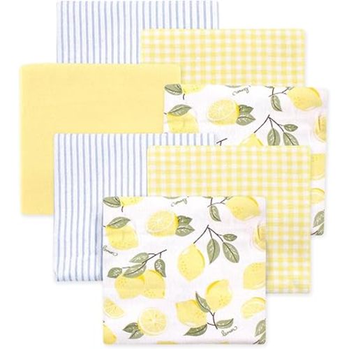 Little Treasure Hudson Baby Cotton Poly Flannel Receiving Blankets Multipack, Yellow Lemons, 30x30 inches