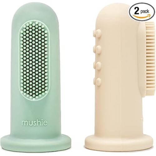 mushie Baby Finger Toothbrush (Cambridge Blue/Shifting Sand) 2-Pack