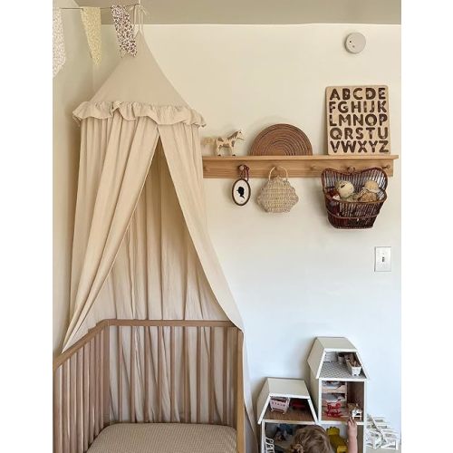 JIKAL Kids Bed Canopy with Ruffles Cotton Hanging Tent Frills Curtain Net for Baby Nursery Room Children Reading Nook Decor