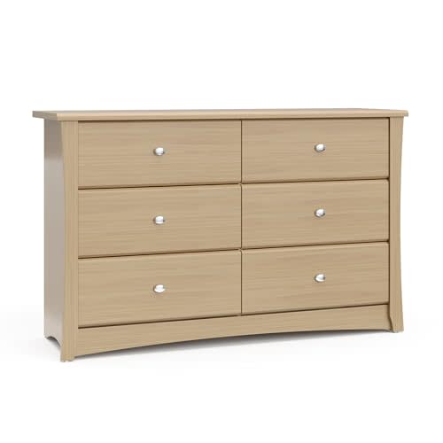 Storkcraft Crescent 6-Drawer Dresser (Driftwood)– GREENGUARD Gold Certified, Brown Dresser for Bedroom, Kids & Nursery Storage Chest, Safety Interlocking Drawers, Pre-Installed Tracks, Kids Chest