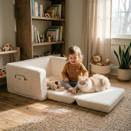 Beavtaens Toddler Couch 2-in-1 Foldable Sofa Lounger, Sherpa