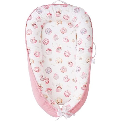 Baby Lounger - Infant Lounger for Newborn 0-24 Months, Breathable & Soft Baby Lounger Cover, Portable Infant Lounger for Home and Travel, Babies Essentials Gifts - Pink