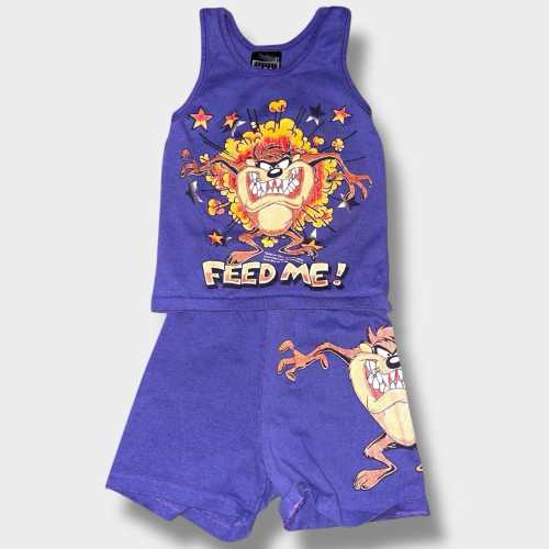Vintage Taz Looney Toons Feed Me Outfit Baby Toddler Purple Warner Bros 90s