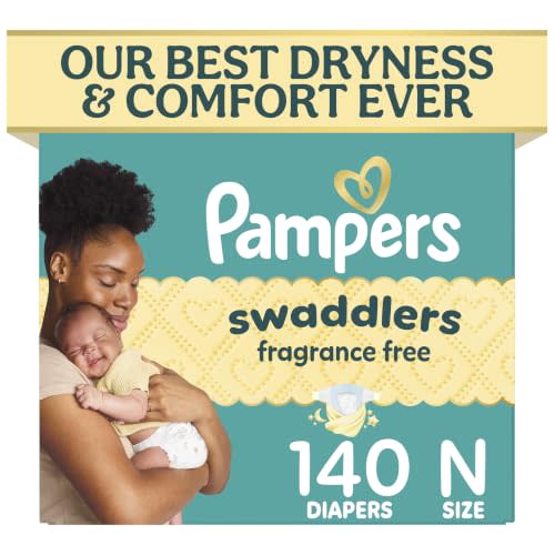 Pampers Swaddlers Diapers, Size 0 (up to 10 lbs), 140 Count, Fragrance Free, Hypoallergenic, Absorbent, Pediatrician Recommended, Skin Safe