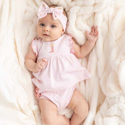 Boots and Blooms Ruffle Diaper Cover Set - Pink