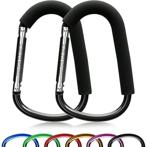 sprookber 6.7 Inch Large Stroller Hooks for Diaper Bags & Purses, Heavy Duty Mommy Hooks for Shopping, Grocery, Backpack – Baby Stroller Accessories, Set of 2 (Black)