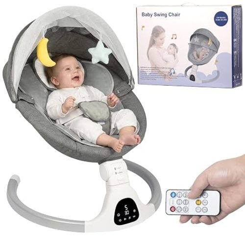 JFOVMCYG Electric Baby Swing for Infants 0-9 Months, Portable Infant Swing with 5 Swing Speeds, Bluetooth Audio, Remote Control, Washable Seat Cover, Pink, Up to 20 lbs