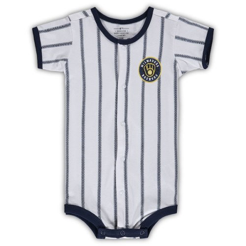 Infant Milwaukee Brewers White Pinstripe Power Hitter Coverall