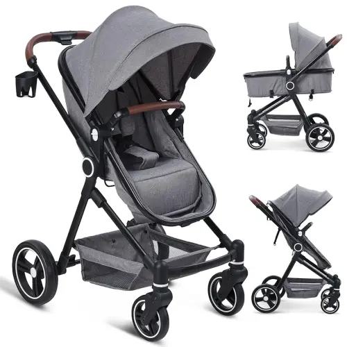 2 in 1 Baby Stroller for Toddler 0-3, Bassinet Stroller for Toddler with Large Storage Basket, Shock Absorbing，Stroller for Newborn with Removable Seat, Cup Holder，Stroller That Converts to Bassinet