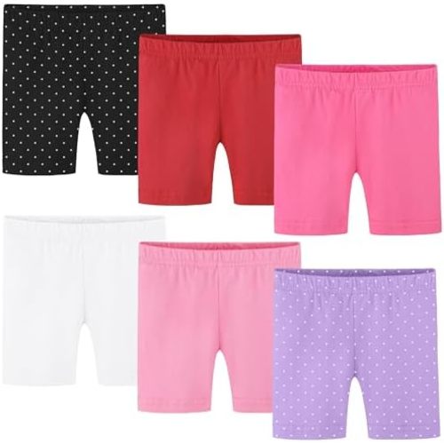 Poroka 6 Pack Baby and Toddler Girls Bike Shorts Soft Girls Summer Dancewear Shorts Solid Tumbling Safety Short for Kids