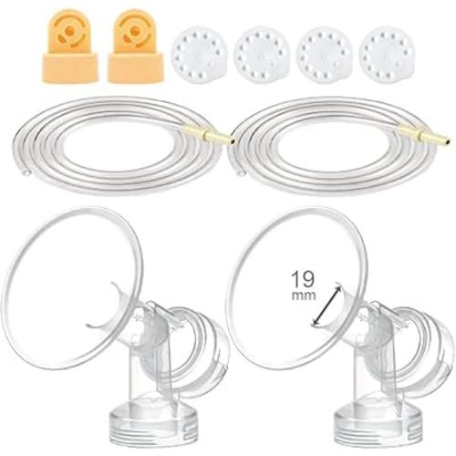 Maymom Breast Pump Kit Compatible with Medela Pump in Style Advanced Pump; 2xTwo-Piece 19mm Breastshield, 2 Valve, 4 Membrane, 2 Replacement Tubing; Replacement Part for Medela Shield, Silicone Valve