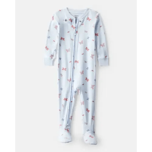Baby Girl Butterfly 100% Cotton Snug Fit 2-Way Zip Footie 1-Piece Pajamas - Blue | Carter's