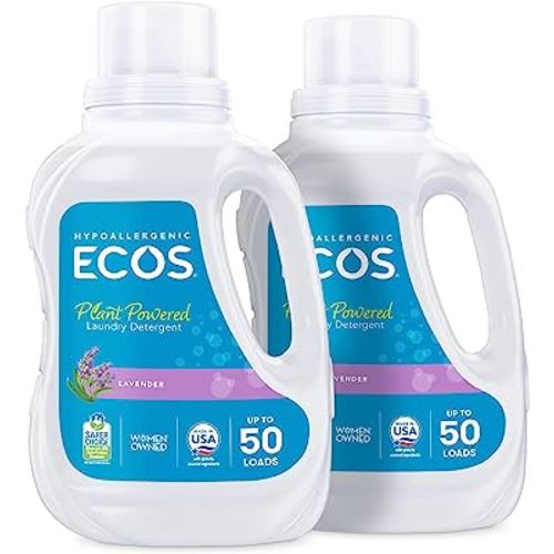 ECOS Laundry Detergent Liquid, 100 Loads - Dermatologist Tested Laundry Soap - Hypoallergenic, EPA Safer Choice Certified, Plant-Powered - Lavender, 50 Fl Oz (Pack of 2)