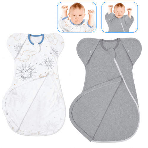 Baby Sleep Sack 6-12Months,Transition Swaddle 2-Way Zipper 100% Cotton infant Sleep Sack Wearable Blanket for Boy Girl, 2-Pack Transitional Swaddle Sack