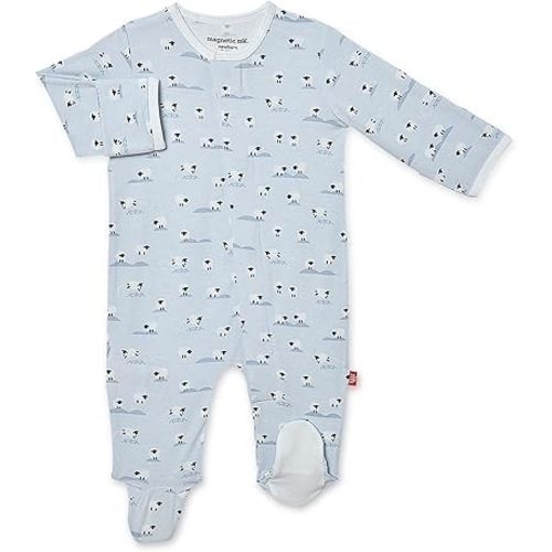 Magnetic Me Footie Pajamas Soft Modal Baby Boys Sleepwear Quick Magnetic Fastener Sleeper Baa Baa Baby Blue 0-3 Months