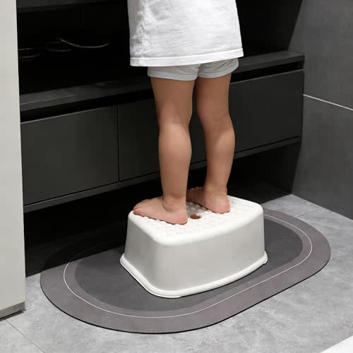 Non-Slip Kids Step Stool–Sturdy Safe Toddler Step Stool for Bathroom Sink,Potty Training, Kitchen & Bedroom,with Soft Anti-Slip– Grey