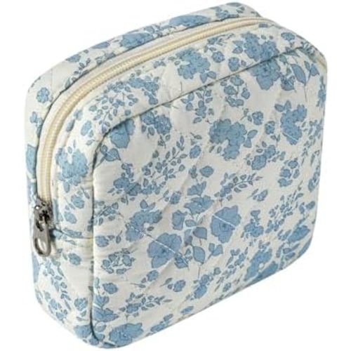 uekeboag Small Quilted Cotton Makeup Bag for Purse (02Light Blue)
