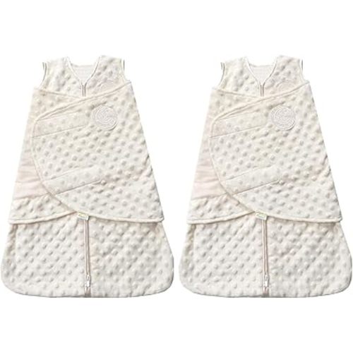 HALO Sleepsack Swaddle, 3-Way Adjustable Swaddle Blanket, TOG 3.0, Velboa Plush Dots, Cream, Newborn, 0-3 Months (Pack of 2)