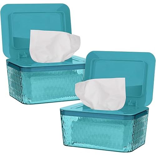 Wipes Dispenser, One-Handed Operation Wipe Holder for Baby & Adult, Seal-Designed Wipes Container for Bathroom Keep Diaper Wipes Fresh (2 Pack Green)