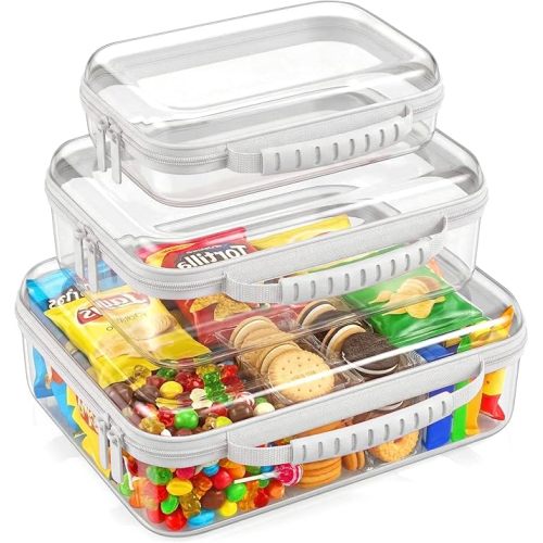Large Toy Storage Bags with Handle,Clear Hard Shell Zipper Case, 3 Pcs Travel Toiletry Bag,Waterproof toys storage and Organizer Bags for Puzzles,Diapers,Cosmetics,Reusable Organizer Pouch (White1)