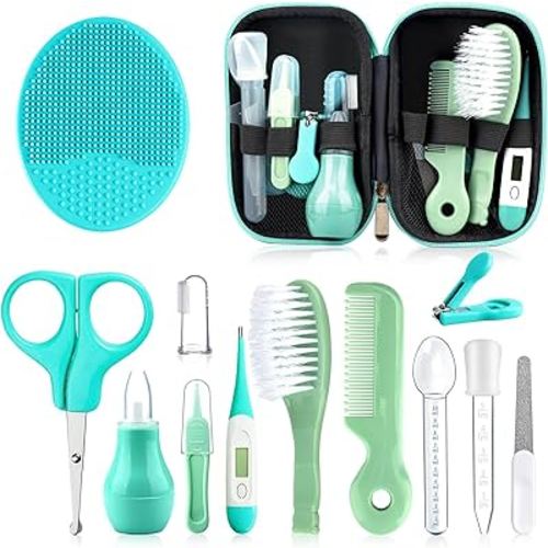 Baby Grooming Kit, Infant Safety Care Set with Hair Brush Comb Nail Clipper Nasal Aspirator,Baby Essentials Kit for Newborn Girls Boys