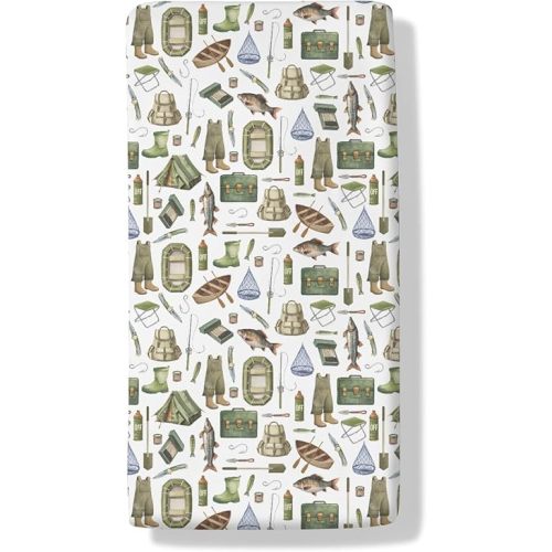 Watercolor Fishing Baby Crib Sheets Summer Travel Camping Adventure Outdoors Toddler Bedding Bed Sheets Fishing Lovers Gift Fitted Crib Mattress Cover Fits Standard Crib Mattress 28x52 in