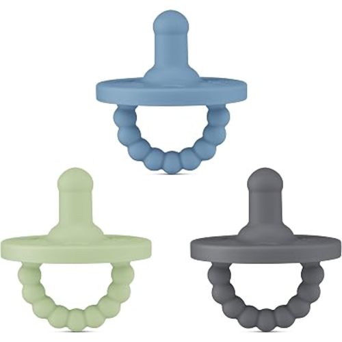 Ryan & Rose Cutie PAT 3 Pack Baby Pacifiers Teether Teething Ring Binky (Prep, Round Original)