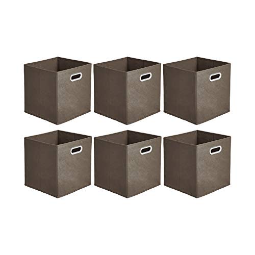 Amazon Basics Collapsible Cube Storage Organizer Bins, 6-Pack, 10.5 x 10.5 x 11 inches, Taupe