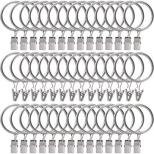 Lansian 44 Pack Curtain Rings with Clips Hooks 1.26 in Diameter Rustproof