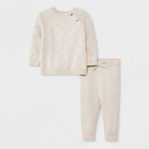 Baby Fluid Bobble Sweater Top & Bottom Set - Cat & Jack™ Cream, Size: Newborn