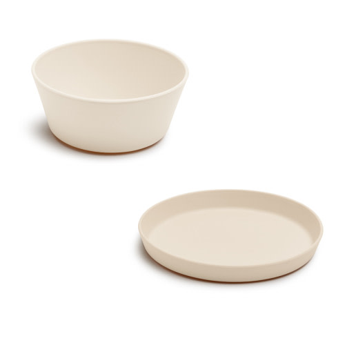 AEIOU Toddler Bowl & Plate Set - Oat