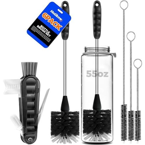 Holikme 6 Pack Bottle Brush 14" Stainless Steel Straw Cleaner Brush,Black