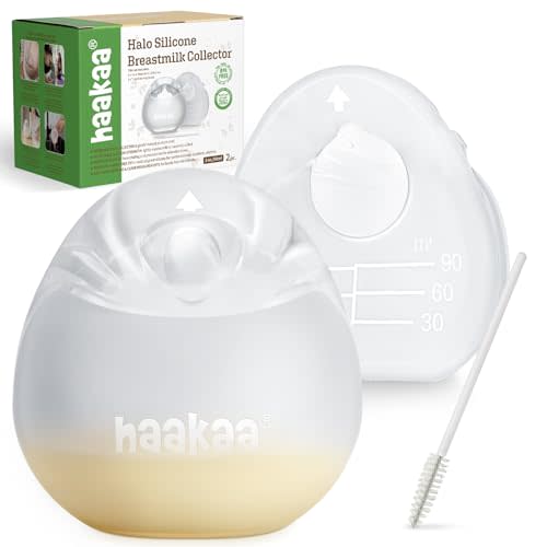 haakaa Halo Silicone Breast Milk Collector - 3oz/90ml, 2 Count | Wearable Manual Breast Pump for Breastfeeding, Hands Free Reusable Breast Milk Shells with Cleaning Brush