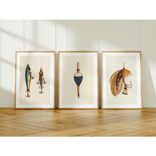 Retro Fishing Gear Prints Old Time Fishing Art Poster Set of 3 Fisherman Wall Prints Vintage Angling Artwork Fishing Gift for Dad