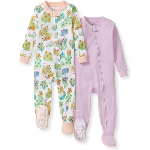Burt's Bees Baby Baby Girls Sleeper Pajamas, 100% Organic Cotton, One-piece PJs, Diagonal Zip Up Jumpsuit, Snug Fit Footie