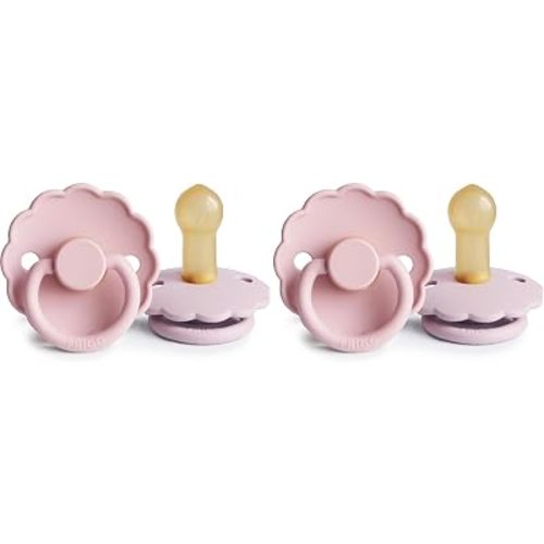 FRIGG Daisy Natural Rubber Baby Pacifier | Made in Denmark | BPA-Free (Baby Pink/Soft Lilac, 6-18 Months) 4-Pack