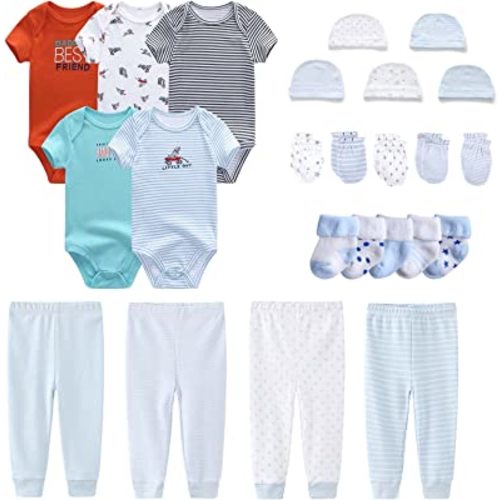 MAMIMAKA Ensemble cadeau de layette pour nouveau-né - Bodysuits et pantalons pour bébé fille et garçon - 24 pièces essentielles et accessoires - 0-12 mois
