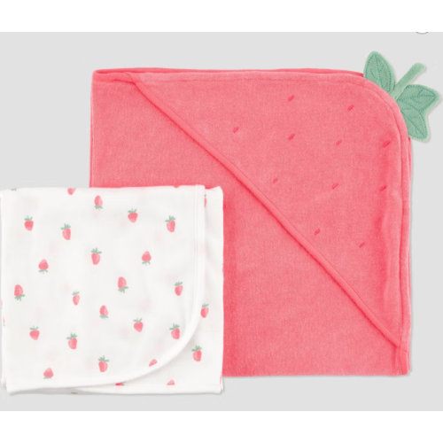 Carter's Just One You®️ Baby Strawberry 2pk Towel - Pink: Hooded Terry Cotton & Polyester, 29"x29"