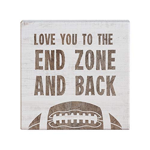 Simply Said, INC Small Talk Squares Football Decor, Love You to End Zone & Back, 5.25 x 5.25 inch Wood Football Sign, STS1569