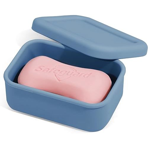 HighHerz Leak Proof Silicone Travel Soap Case with Draining Tray - Bar Soap Holder for Travel, Gym & Camping - Mess-Free Portable Soap Container for Carry-on Bags (Dark Blue)