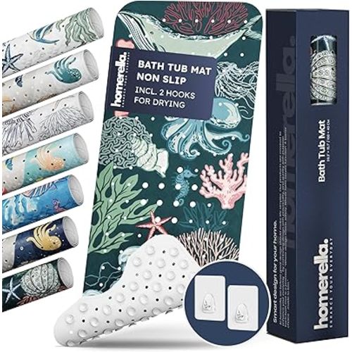 Bathtub Mat Non Slip Anti Mold for Kids 40x16 - homerella® Bath Mat for Tub, BPA Free, Incl. 2 Hooks, Washable Shower Mat Non Slip Anti Mold, Shower Mats for Inside Shower, EU Certified