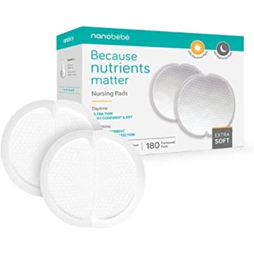 Nanobébé Disposable Nursing Pads Multipack – 120 Days and 60 Nights Ultra Thin & Extra Absorbent Vented Leak Proof Nursing Essentials, Individually Wrapped (180 Count)