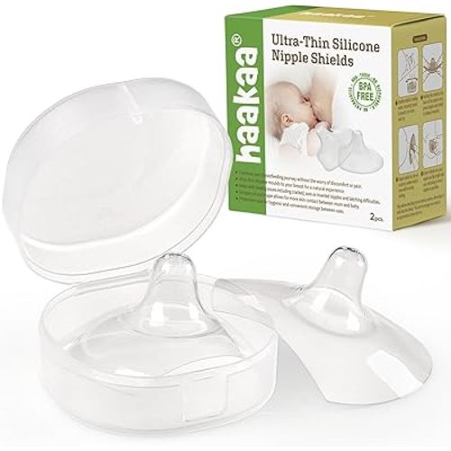 haakaa Nipple Shields 18mm for Newborn Breastfeeding with Latch Difficulties or Flat or Inverted Nipples, Breast Shields Extra-Thin & Extremely Soft, Come with Carry Case, 2pcs