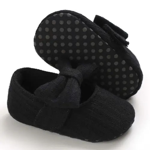 Tao Tao Infant Baby Boys Girls Slippers Cozy Fleece Booties Soft Bottom Warm Cartoon Socks Newborn Crib Shoes Black 0-3Months