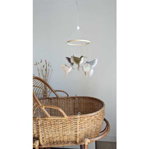 Needle Felted Hummingbird Baby Mobile: Green & Gray Nursery Decor