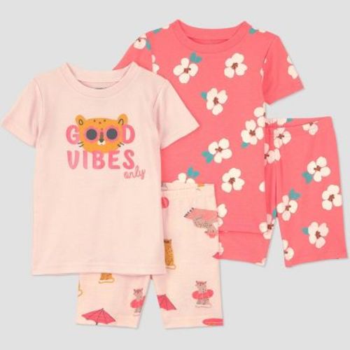 Carter's Just One You® Toddler Girls' 4pc Short Sleeve Leopard Cotton Pajama Set - Light Pink 2T