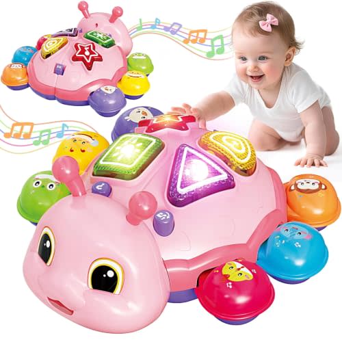Baby Toys for 12 Months, Musical Crawling Infant Toys with Lights Sounds | Early Learning Educational Toys, Tummy Time Development Toys, Christmas Birthday Gifts for Boys Girls 12-18 Months, Pink